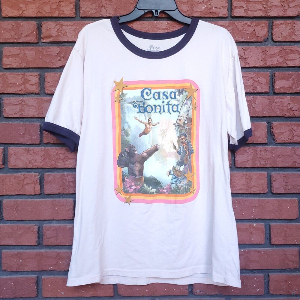Casa Bonita El Mercado Cream Mi Amor Ringer T-Shirt Sz L 100% Cotton Retro
